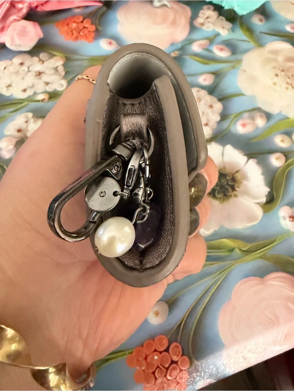 Metallic Gray Women’s Key Pouch with Charm